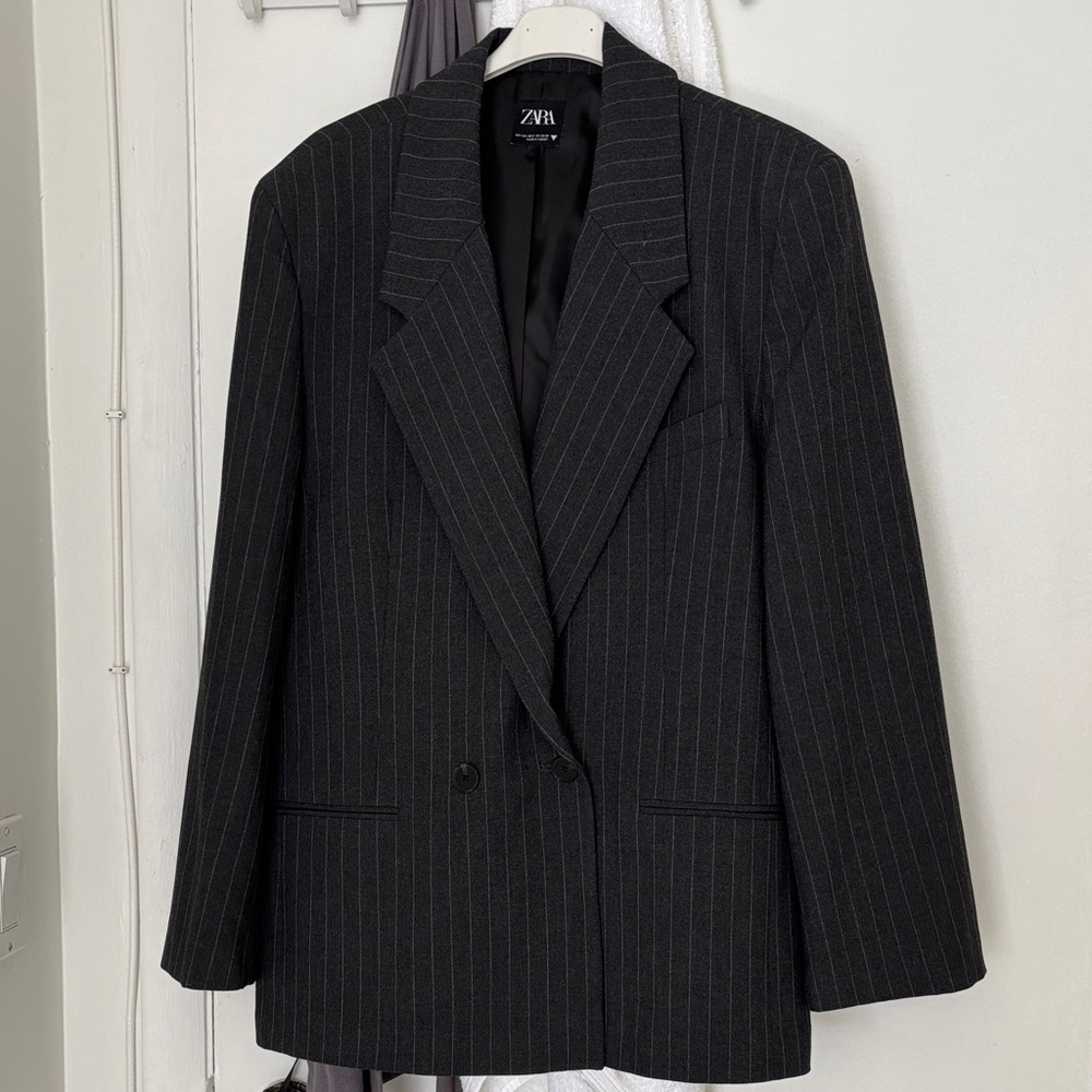 Zara Women's Charcoal Pinstripe Blazer